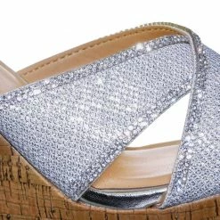 Delicious New Heron Platform Wedge Rhinestone Slipper - Women Dressy Cork Slide Mule Sandal
