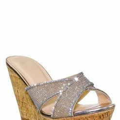 Delicious New Heron Platform Wedge Rhinestone Slipper - Women Dressy Cork Slide Mule Sandal
