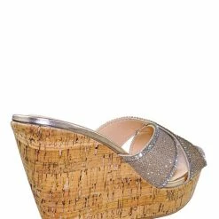 Delicious New Heron Platform Wedge Rhinestone Slipper - Women Dressy Cork Slide Mule Sandal
