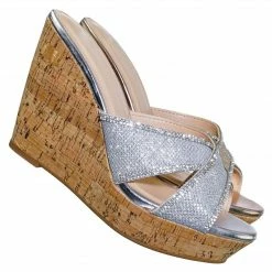 Delicious New Heron Platform Wedge Rhinestone Slipper - Women Dressy Cork Slide Mule Sandal
