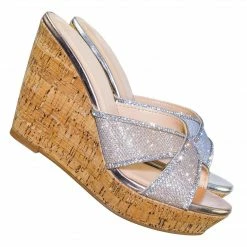 Delicious New Heron Platform Wedge Rhinestone Slipper - Women Dressy Cork Slide Mule Sandal