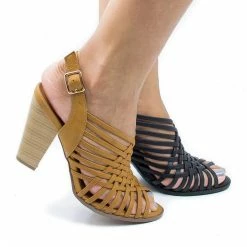 Hills By Delicious, Peep Toe Huarache Woven Sling Back Stacked Heeled Sandals