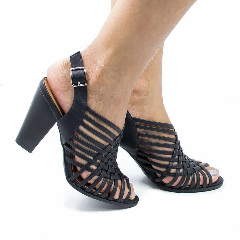 Hills By Delicious, Peep Toe Huarache Woven Sling Back Stacked Heeled Sandals