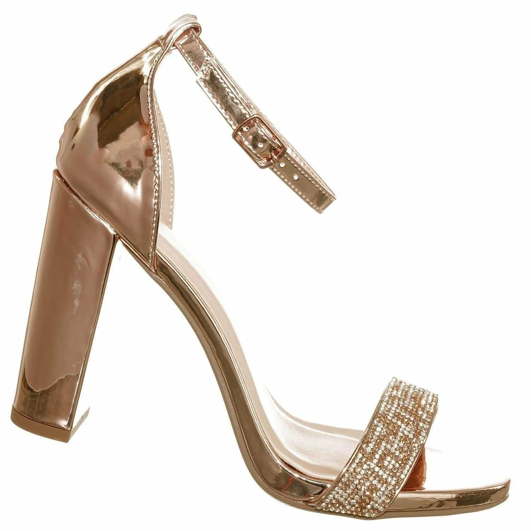 Delicious Laser Rhinestone Crystal Block Heel - Women Evening Shimmering Dress Sandal New
