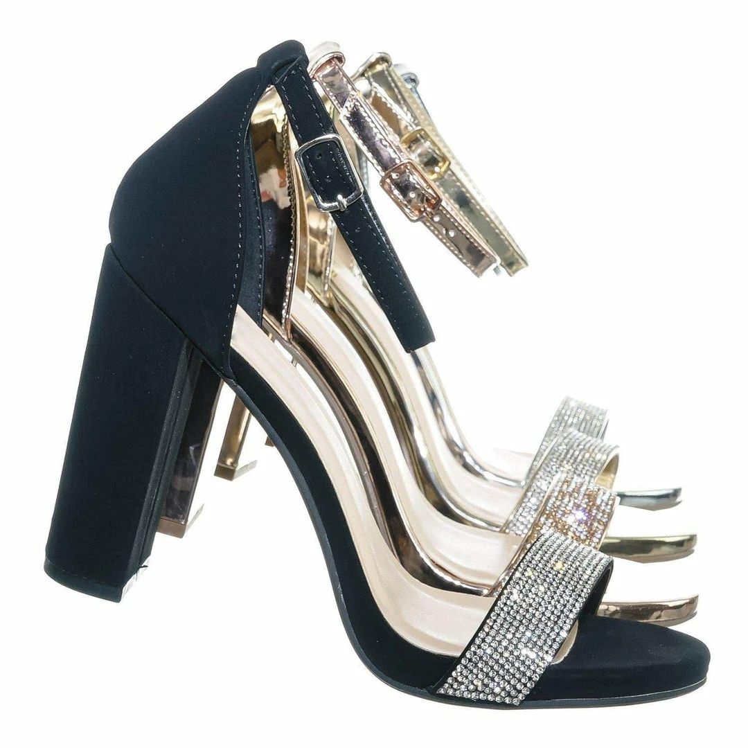 Delicious Laser Rhinestone Crystal Block Heel - Women Evening Shimmering Dress Sandal New