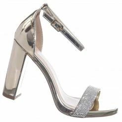 Delicious Laser Rhinestone Crystal Block Heel - Women Evening Shimmering Dress Sandal New