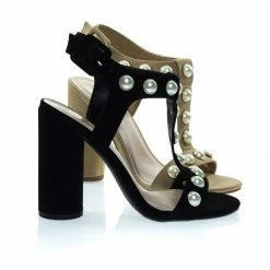 Delicious Laveda Pearl Encrusted Sandal On Chunky Block Heel, Women's Party Shoes New