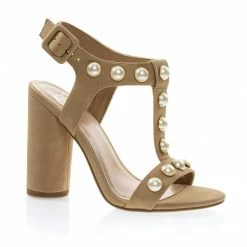 Delicious Laveda Pearl Encrusted Sandal On Chunky Block Heel, Women's Party Shoes New