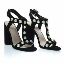 Delicious Laveda Pearl Encrusted Sandal On Chunky Block Heel, Women's Party Shoes New