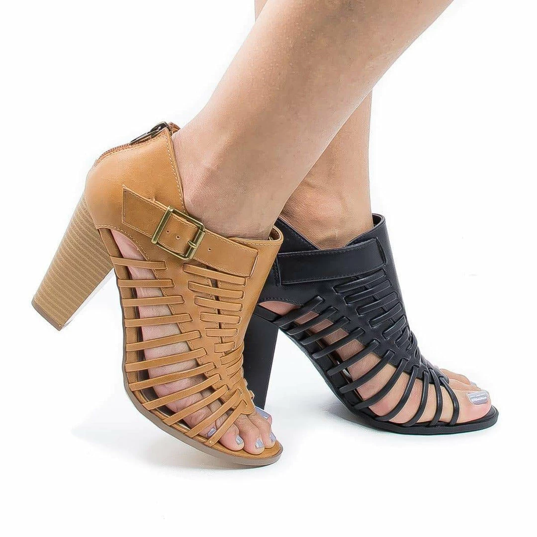 Lecture By Delicious, Open Toe Huarache Woven Stacked Block Heeled Sandal New