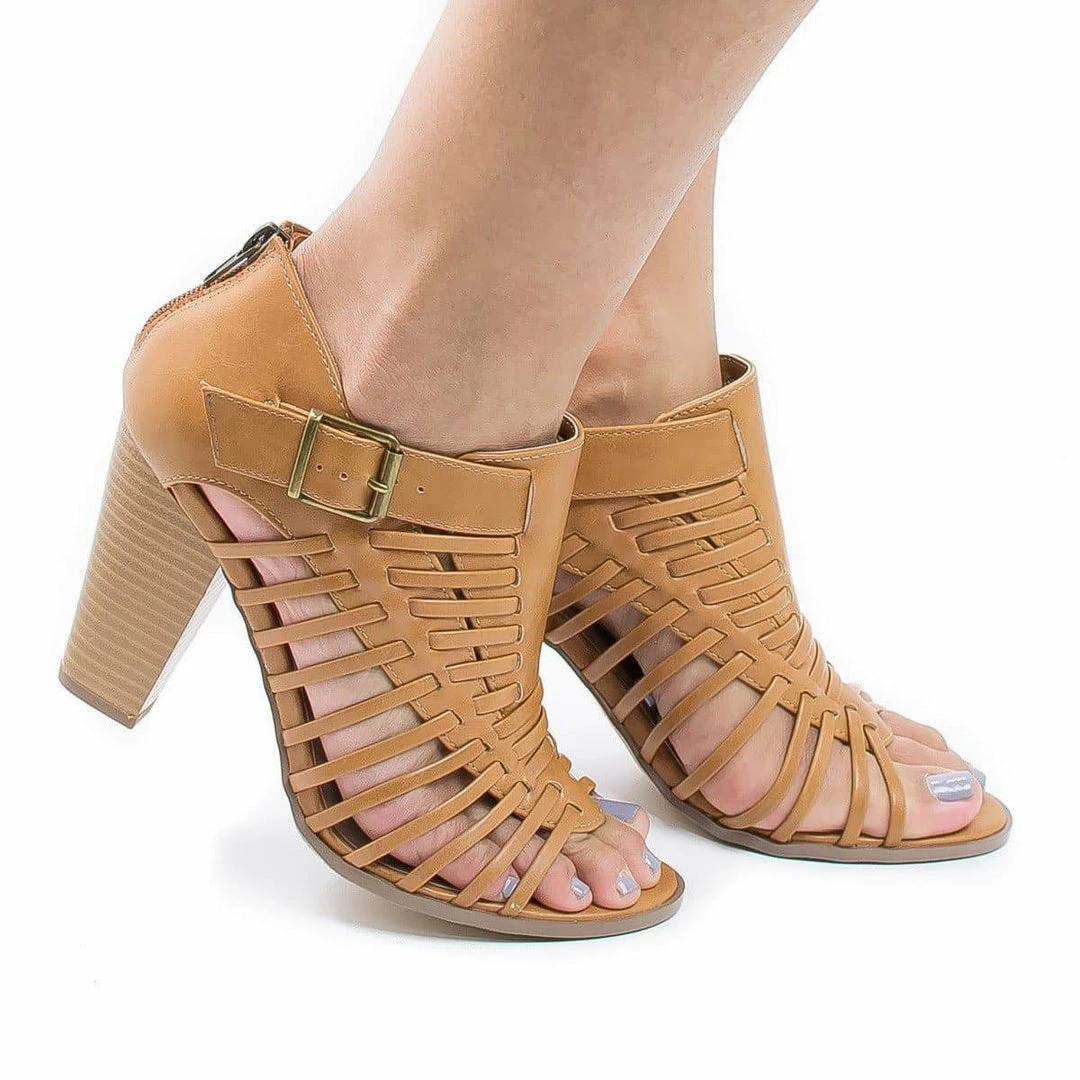 Lecture By Delicious, Open Toe Huarache Woven Stacked Block Heeled Sandal New