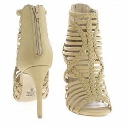 Delicious Merlot-s Braided High Heel Gladiator Cage Sandal W Ankle High Zipper New