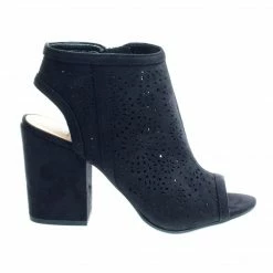 Delicious Parking Perforated Chunky Block Heel Sandal Bootie W Sling Back & Peep Toe