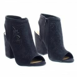 Delicious Parking Perforated Chunky Block Heel Sandal Bootie W Sling Back & Peep Toe