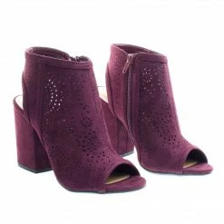 Delicious Parking Perforated Chunky Block Heel Sandal Bootie W Sling Back & Peep Toe