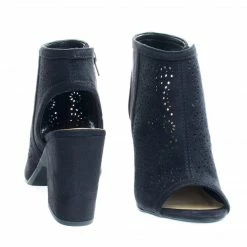 Delicious Parking Perforated Chunky Block Heel Sandal Bootie W Sling Back & Peep Toe