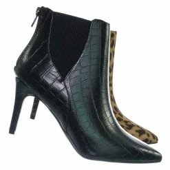 Delicious Rack Pointed Toe Ankle Bootie - Women Chelsea High Heel Croc Print Elastic