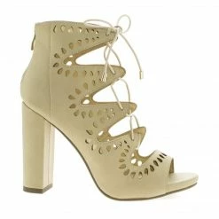 Teller By Delicious, Geometric Cut Out Ghillie Lace Up Heeled Sandals New