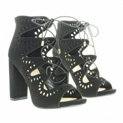 Teller By Delicious, Geometric Cut Out Ghillie Lace Up Heeled Sandals New