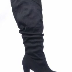 Delicious Treetop High Heel Slouchy Boots - Womens Wrinkled Block Heel Shoe