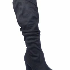 Delicious Treetop High Heel Slouchy Boots - Womens Wrinkled Block Heel Shoe