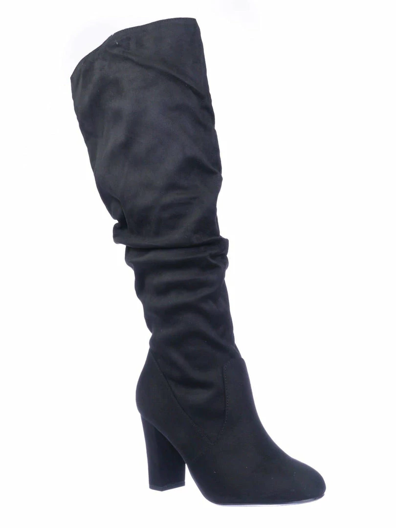 Delicious Treetop High Heel Slouchy Boots - Womens Wrinkled Block Heel Shoe