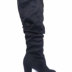 Delicious Treetop High Heel Slouchy Boots - Womens Wrinkled Block Heel Shoe