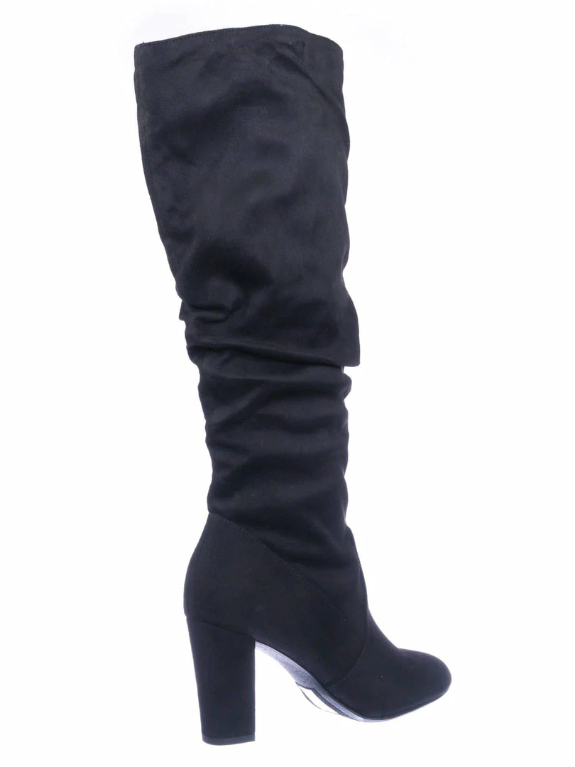 Delicious Treetop High Heel Slouchy Boots - Womens Wrinkled Block Heel Shoe