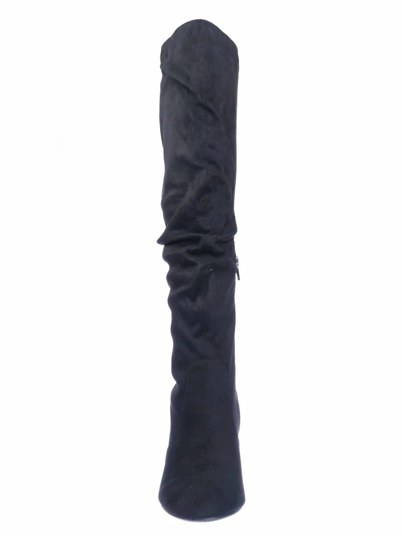 Delicious Treetop High Heel Slouchy Boots - Womens Wrinkled Block Heel Shoe