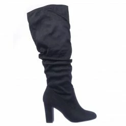 Delicious Treetop High Heel Slouchy Boots - Womens Wrinkled Block Heel Shoe