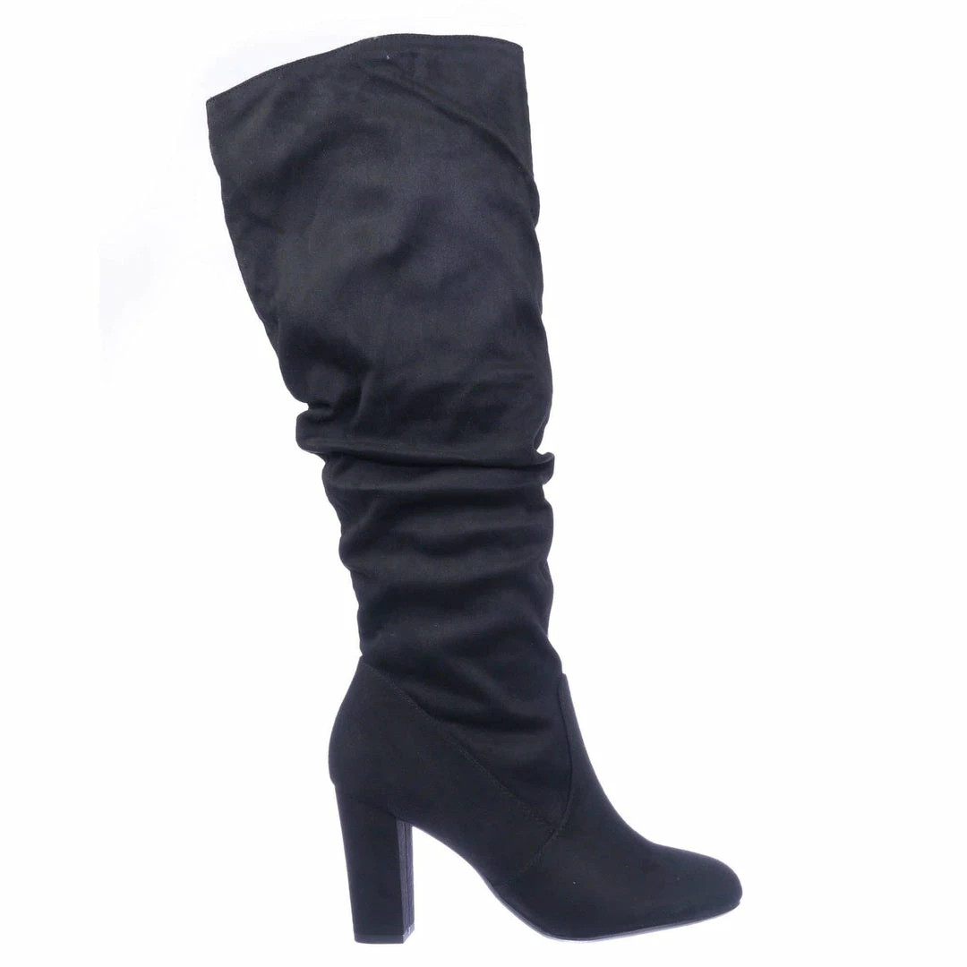 Delicious Treetop High Heel Slouchy Boots - Womens Wrinkled Block Heel Shoe