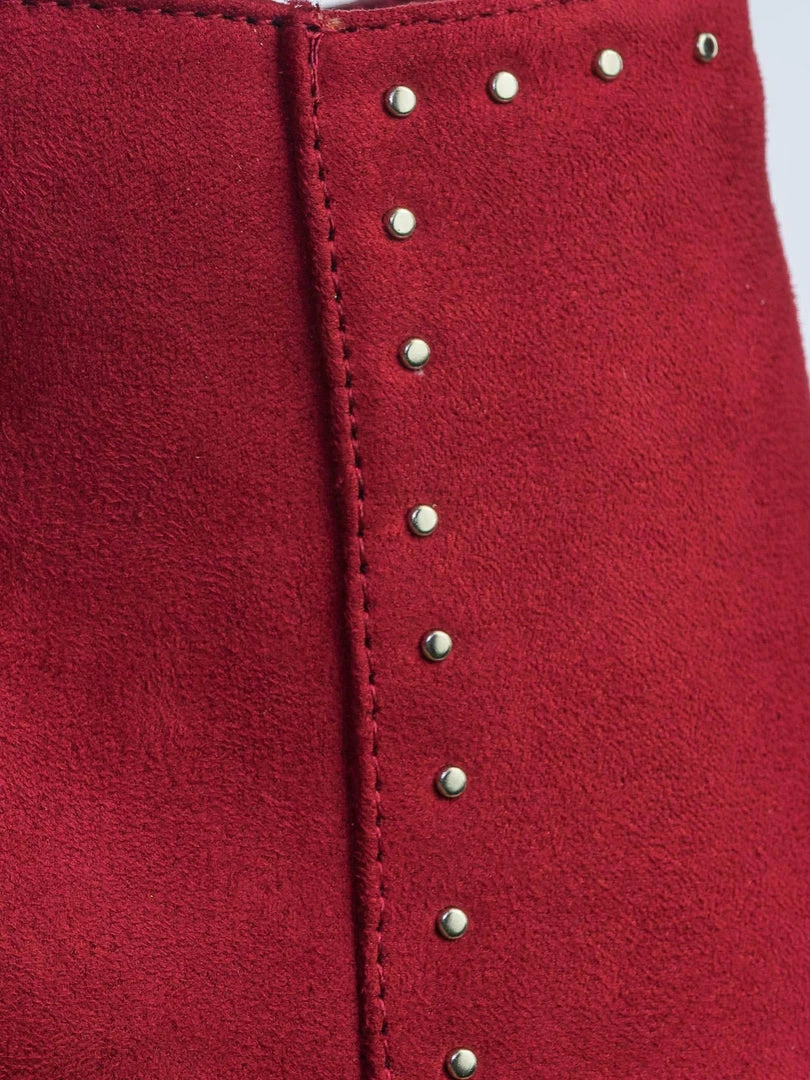 Delicious Upland Micro Metal Stud On Chunky Block High Heel Ankle Bootie New