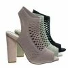 Delicious Vinson Perforated Stretch Knit Block Heel Sandal Bootie New