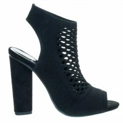 Delicious Vinson Perforated Stretch Knit Block Heel Sandal Bootie New