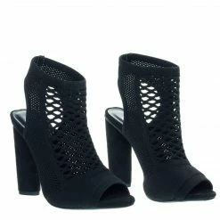 Delicious Vinson Perforated Stretch Knit Block Heel Sandal Bootie New