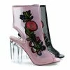 New Ylang By Delicious, Floral Embroidery Patch, Lucite Perspex Block Heel See Through Mesh Bootie