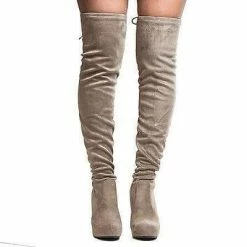 Deceive By Dollhouse, Over Knee Almond Toe Corset Lace Pull On Stiletto Heel Boots New