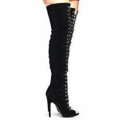 Shallow By Dollhouse, Thigh High Peep Toe Corset Elastic Lace Stiletto High Heel Boots New
