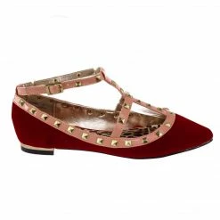 Stunner By Dollhouse, Edgy Metal Studded Patent Strap Ballet Flat Gold Plate Women's Shoes