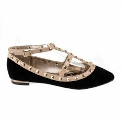 Stunner By Dollhouse, Edgy Metal Studded Patent Strap Ballet Flat Gold Plate Women's Shoes