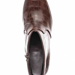 Bamboo Underlined01 Platform Block Heel Bootie - Women Croc & Suede Ankle Pump Boot New