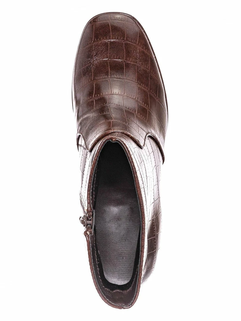 Bamboo Underlined01 Platform Block Heel Bootie - Women Croc & Suede Ankle Pump Boot New