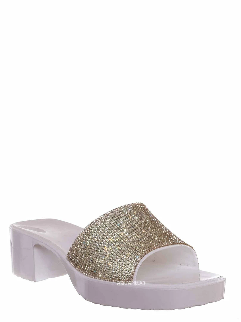 Forever Link List16 Womens Rhinestone Crystal Jelly Block Heel Mule Slide New