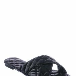 La Shailah New Baily2 Puffy Quilted Flat Slipper Sandal - Cross Strap Open Toe Slide In Shoes