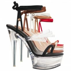 Liliana New Mafia1 Lucite Glass Heel Leg Wrap Sandal , Women Party Dance Shoes