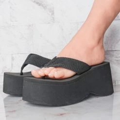 Wild Diva Heat01 EVA Foam Platform Wedge Thong Sandal, Women Summer Slipper