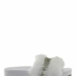 Bamboo Nighttime02 Faux Fur Rhinestone Flatform Slides - Molded Footbed Crystal Sandal New