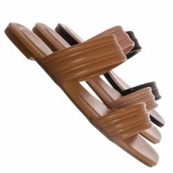 Bamboo Kick92 Puffy Quilted Double Band Slide, Women Flat Sandal New