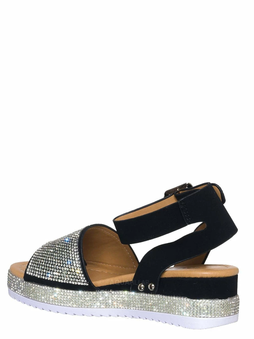 Forever Link New Luxury96K Kids Rhinestone Glitter Flatform Sandal - Little Girl Crystal Platform