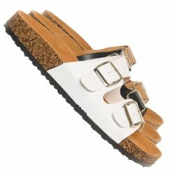 Wild Diva Michiko01 Unisex Double Buckle Slide , Lightweight Cork Footbed Sandal